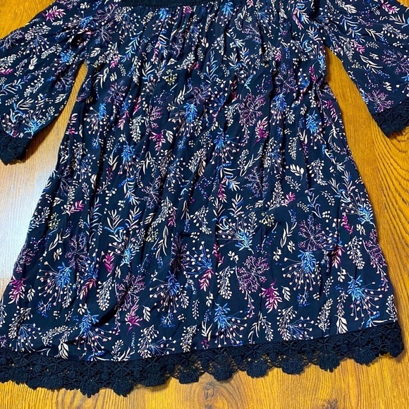 🌷 Dex 🌷 Floral Crochet Lace Flare Sleeve  Babydoll Dress Vintage 90s - Picture 8 of 9